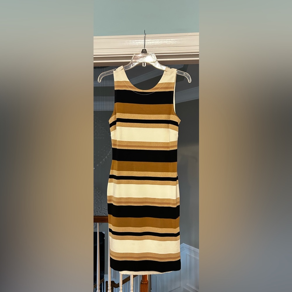 Banana Republic Black, Gold, and Cream Striped Mini Dress